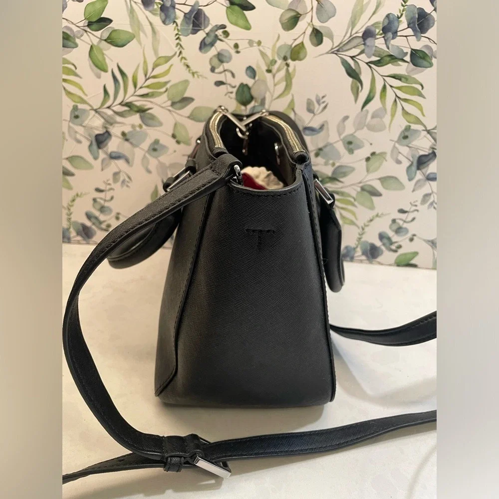 Tory Burch Robinson Floral Tote‎ Shoulder Crossbody Handbag Black Blue Leather